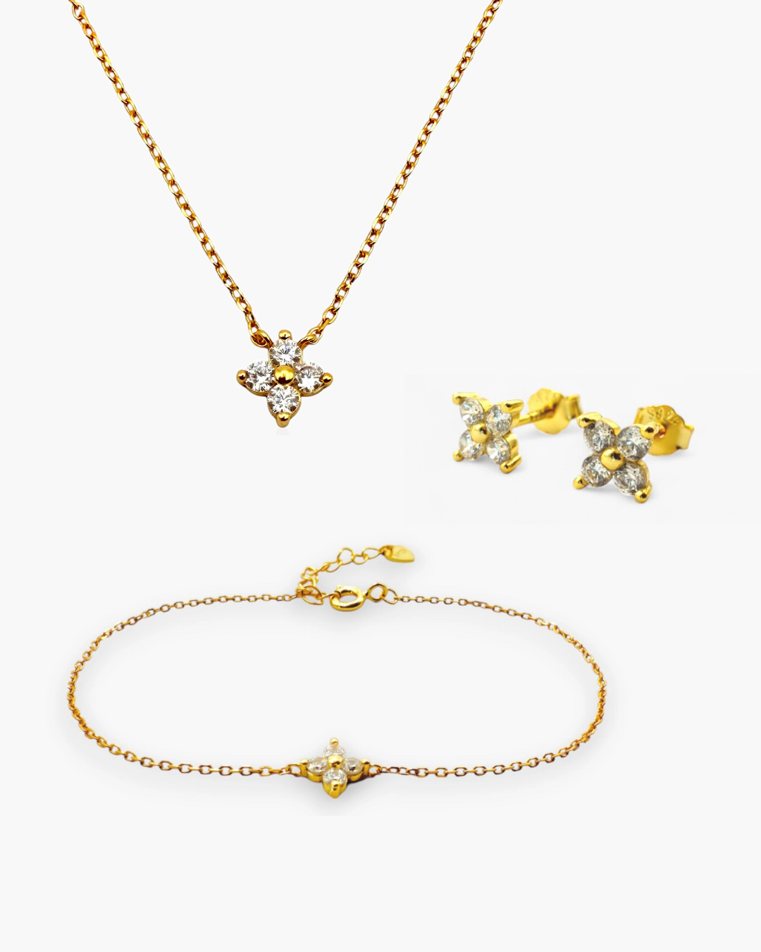 TEMPLA bloom gold necklace & bracelet & earrings