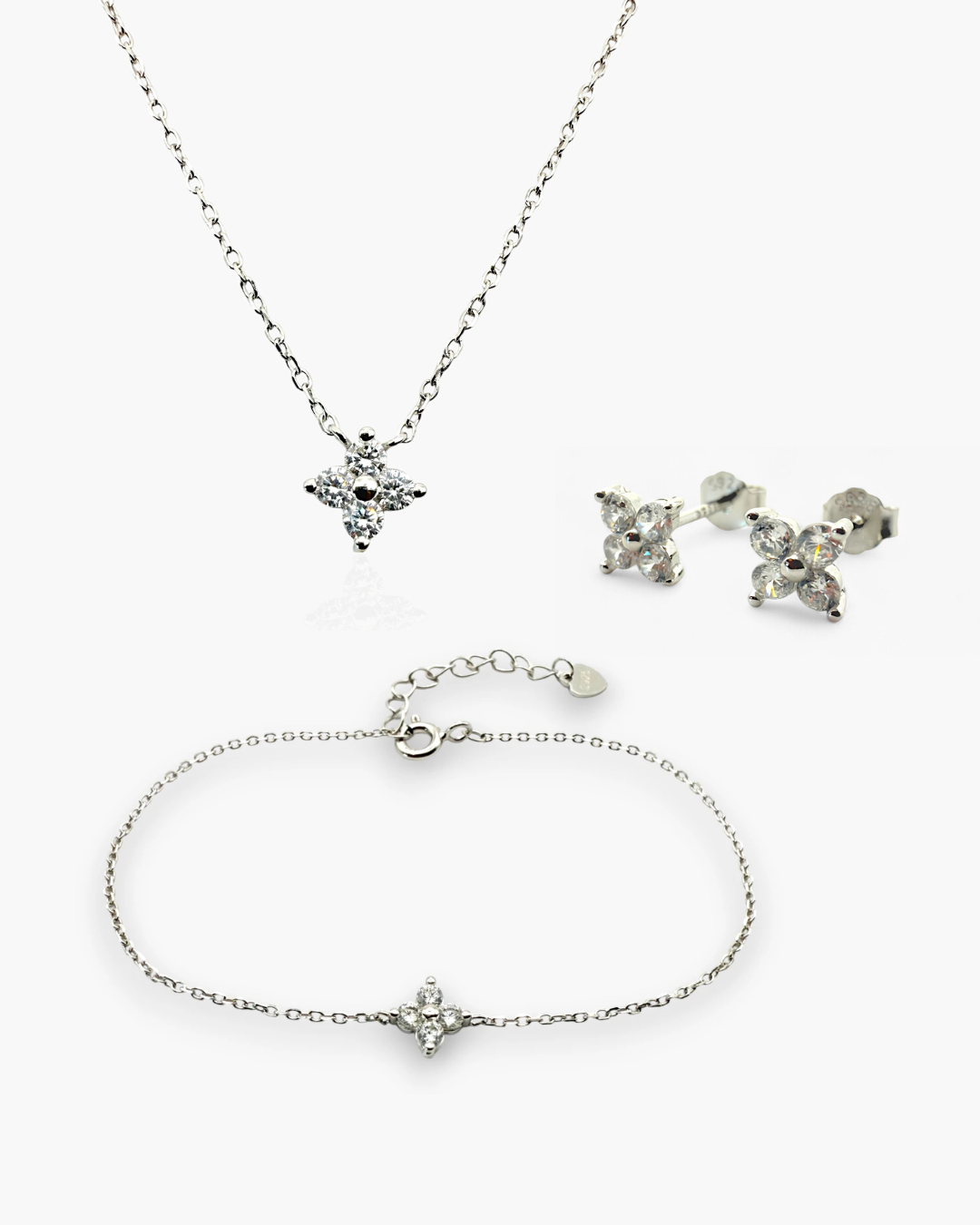 TEMPLA bloom silver necklace & bracelet & earrings